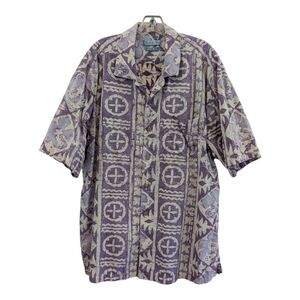 Batik Bay Purple and Cream Cotton Reverse Print button up SS shirt,XXL,EUC